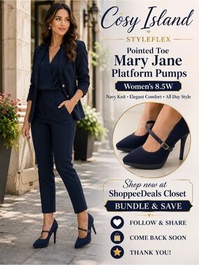Cosy Island StyleFlex Navy Knit Mary Jane Pointed Toe Platform Heels – 8.5W